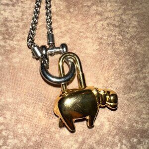 gold tone Hippo charm pendant statement necklace two tone custom made